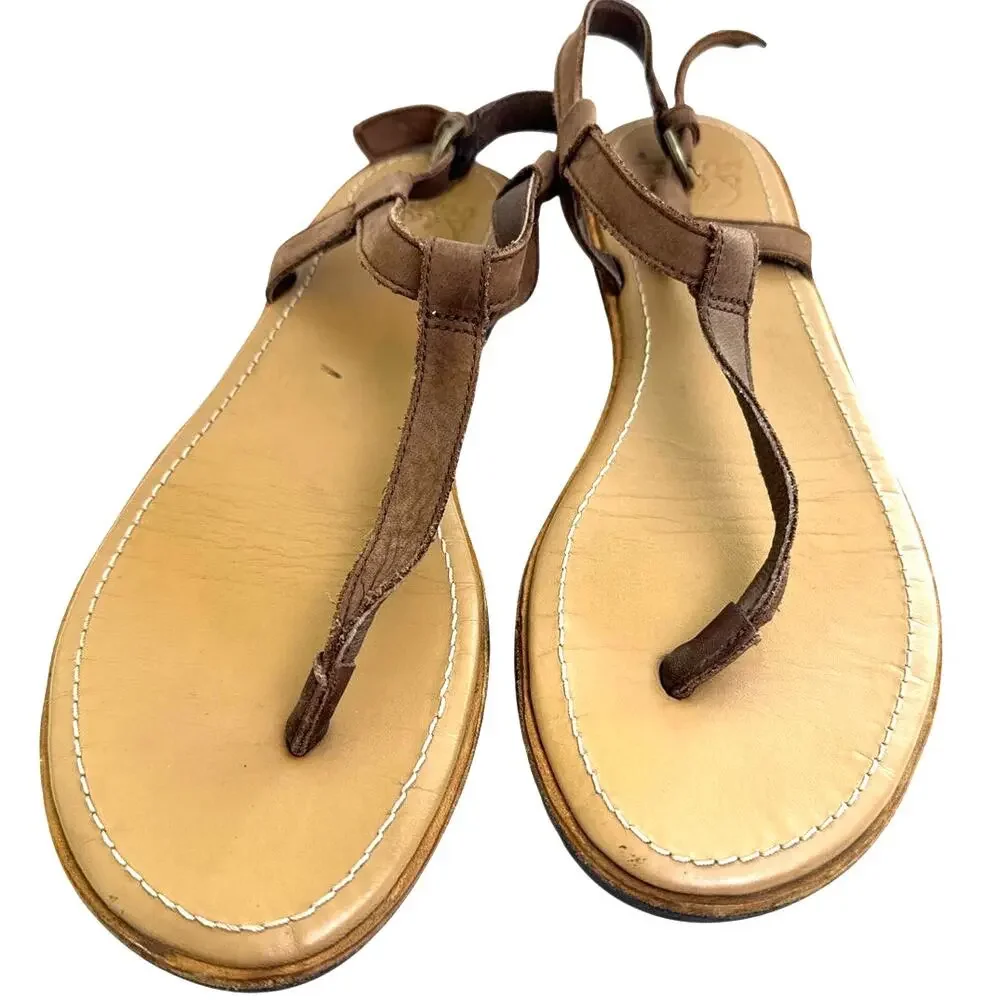 Sorel Ella II Brown Leather T Strap Comfort Sandals Women's Size 8 EUC